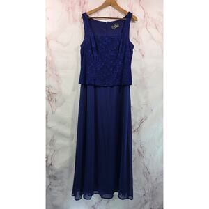 Alex Evenings Dress Womens XL 16 Royal Blue Long Midi Mother Bride MOB Sparkle